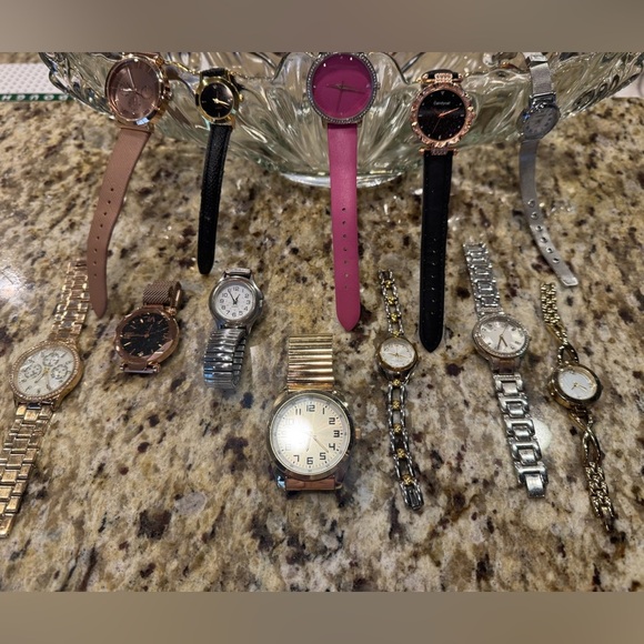 Accessories - 12 Piece Lot of Fashion Watches Some Vintage Bracelet & Leather Bands Pink Brown